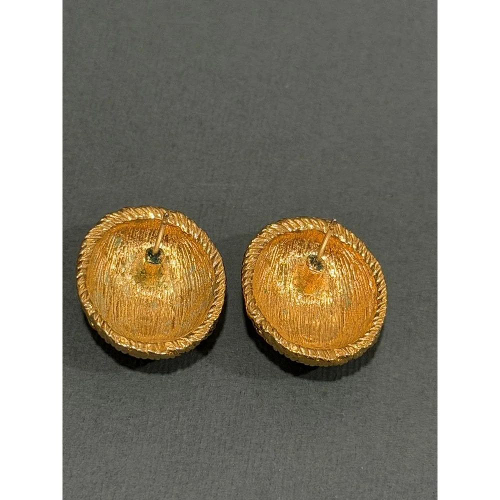 Vintage Gold Tone Button Earrings Twisted Rope Dome Studs Textured‎